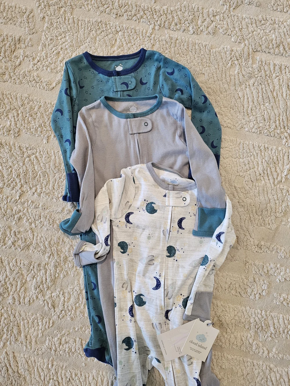 NEW cloud island 3pk Space Long Sleeve Sleepers Footed Pajamas 6-9m